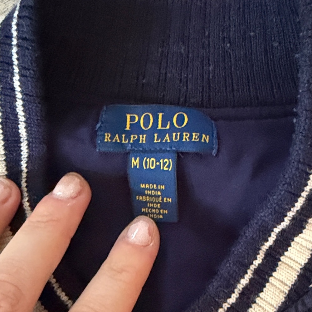 Polo by Ralph Lauren Navy and Orange Letterman Bomber Jacket - Picture 4 of 6
